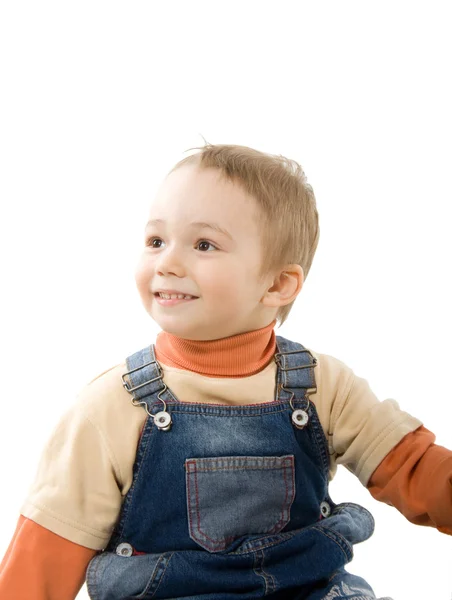 Uśmiechnięty Chłopiec Casual Białym Tle Nad Białym — Zdjęcie stockowe