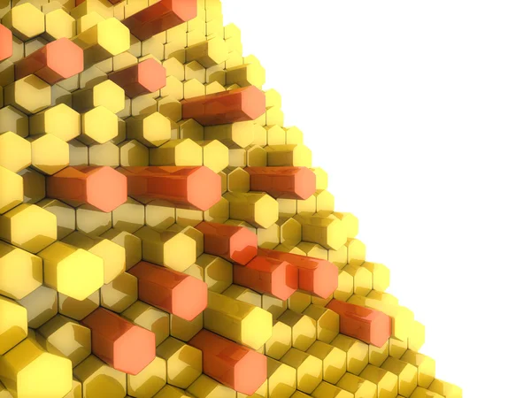 赤と黄色の高い六角形と背景 — ストック写真