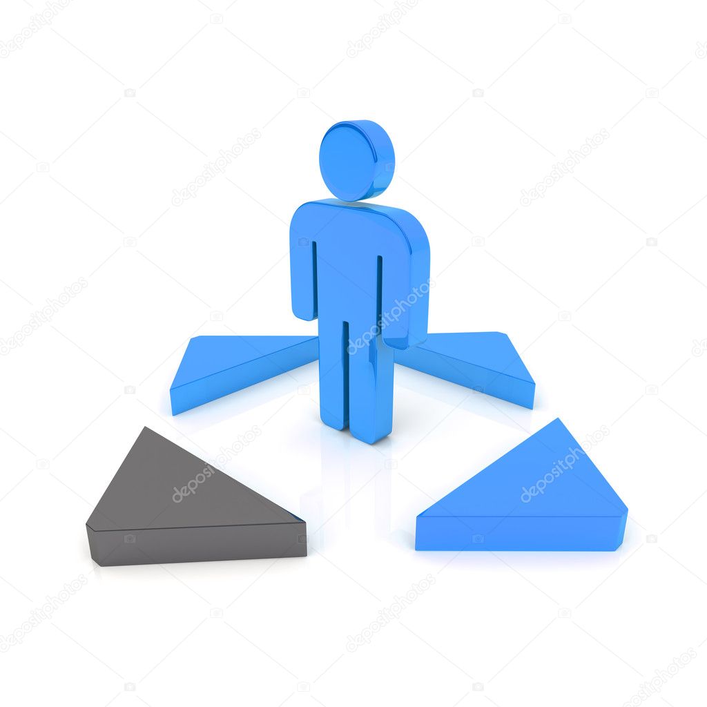 Illustration with blue business guy and arrows