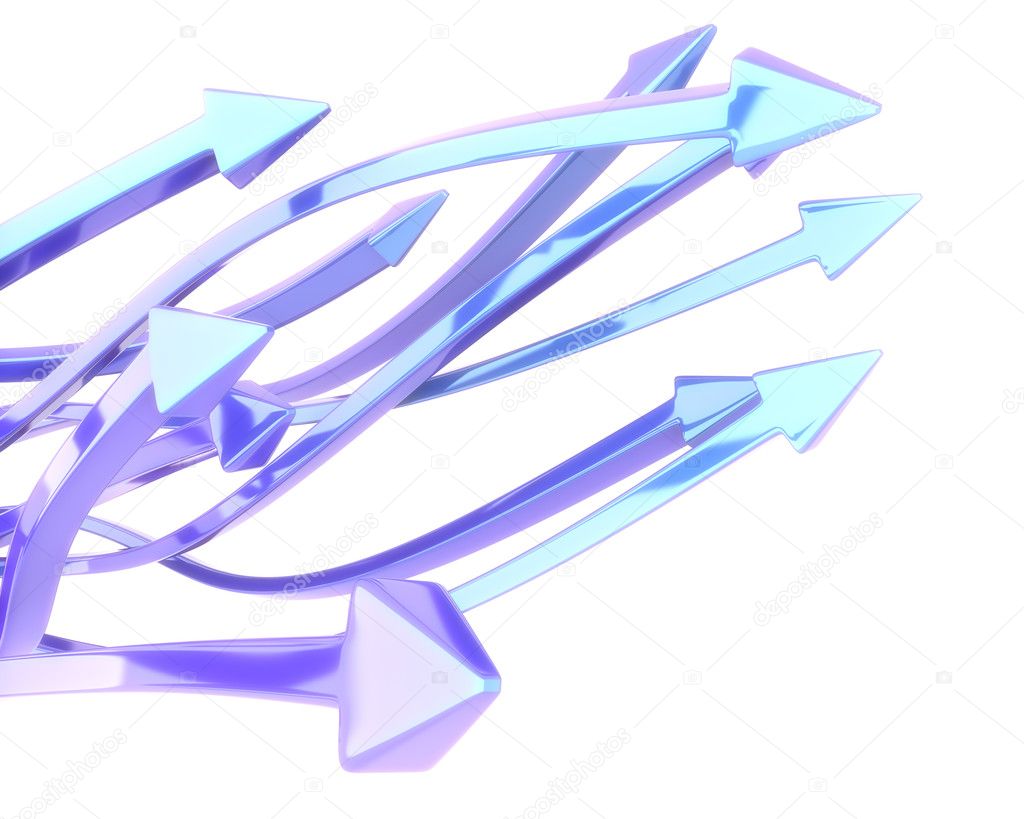 Abstract violet arrows in motion on white background