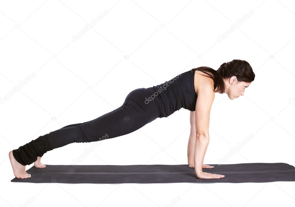 Yoga excercising urdhva chaturanga dandasana — Stock Photo ...