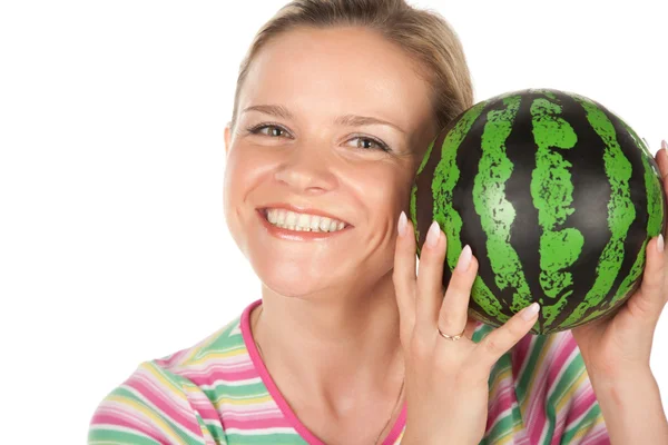 Kvinna med vattenmelon — Stockfoto