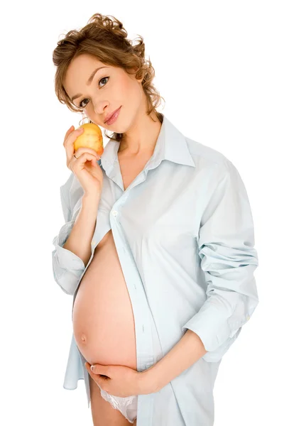 Ung Gravid Kvinna Isolerad Vit — Stockfoto