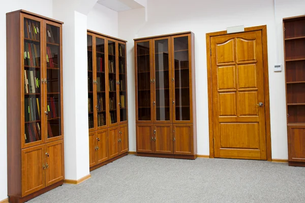 Biblioteca Sala Con Tres Estanterías Una Puerta —  Fotos de Stock