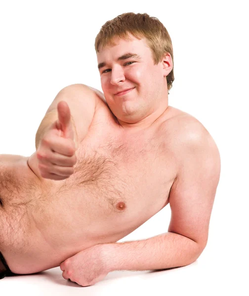 Przystojny Mężczyzna Daje Topless Kaukaski Kciuk — Zdjęcie stockowe