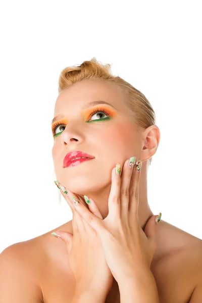 Mujer Belleza Con Maquillaje Brillante Aislado Blanco —  Fotos de Stock