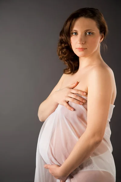 Gravid Kvinna Isolerad Svart Bakgrund — Stockfoto