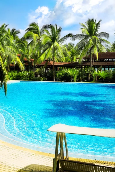 Schwimmbad Mit Kokosnussbaum Und Weißem Sonnenschirm — Stockfoto
