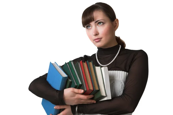 Young Beauty Girl Hold Lot Books — Stock Photo, Image