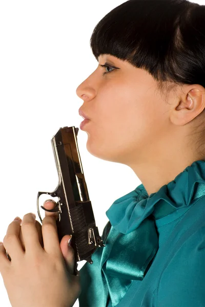Žena s ruční pistole — Stock fotografie