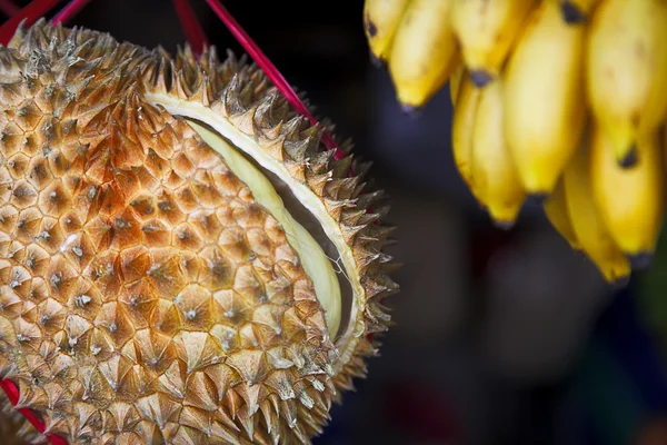 Fruta Duriana Rachada Banana Fundo — Fotografia de Stock