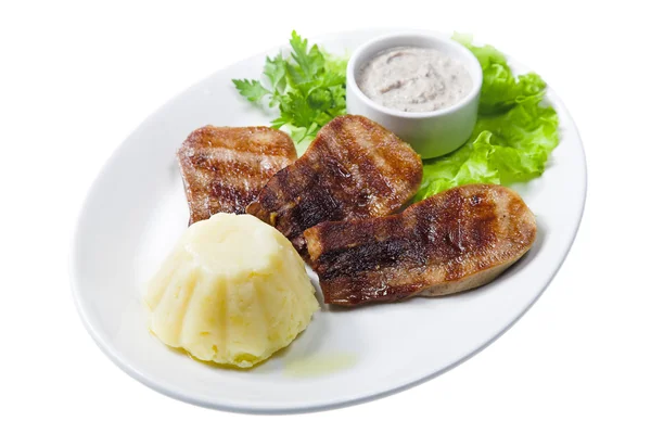 Grillad Tungan Med Potatis Och Gröna Isolerad Vit — Stockfoto