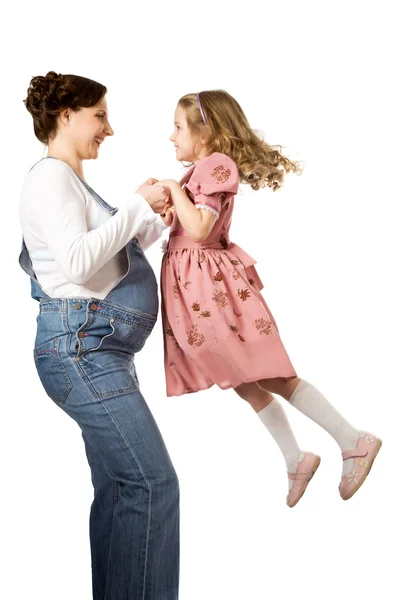 彼女の娘と幸せな妊娠中の女性 — ストック写真