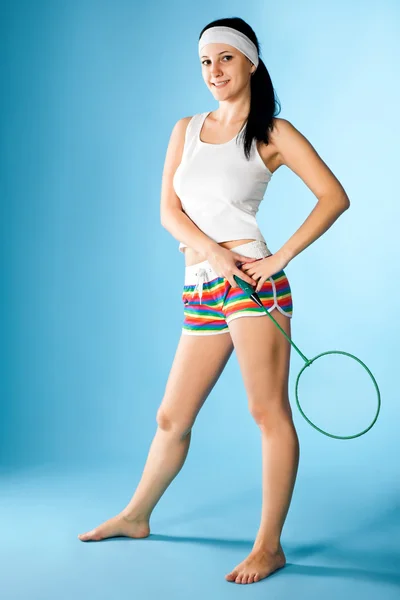 Vrouw met badminton racket — Stockfoto