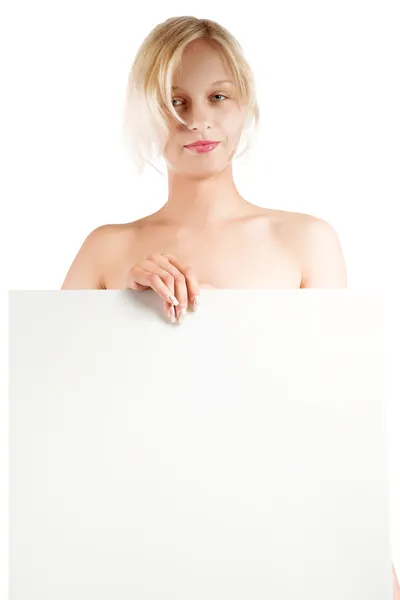 Girl with white banner — Stock Photo, Image