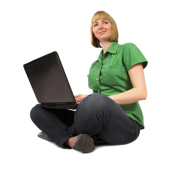 Bilgisayar ile güzel kız — Stok fotoğraf