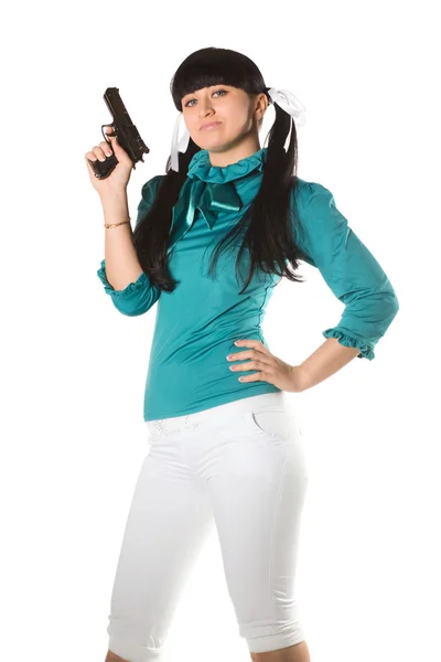 Женщина с ручным пистолетом — стоковое фото