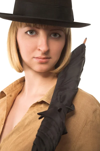 Женщина в шляпе и зонтике — стоковое фото
