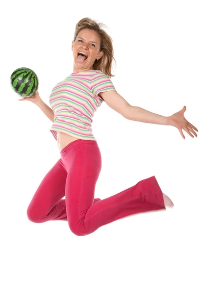 Žena s vodní meloun — Stock fotografie