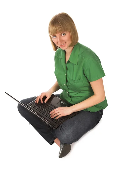 Mooi meisje met computer — Stockfoto