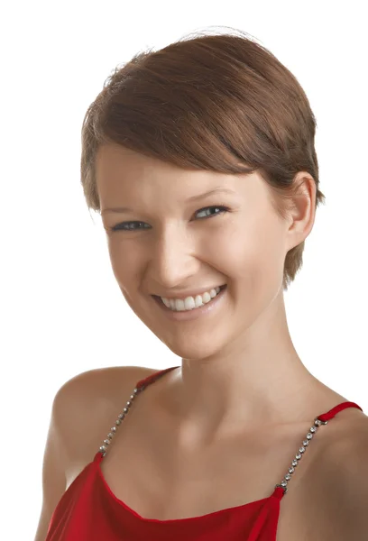 Smiling girl in red — Stock Photo, Image