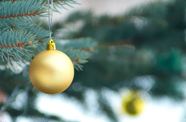 屋外の新年を祝うの属性 松の枝に美しいおもちゃ — ストック写真