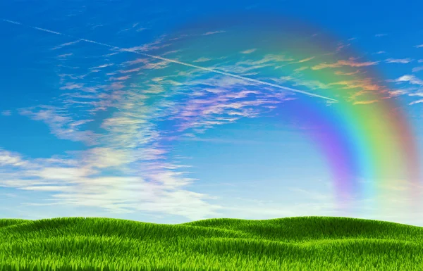 Krajobraz Rainbow Ciepłe Letnie Dni Ładne Tło — Zdjęcie stockowe