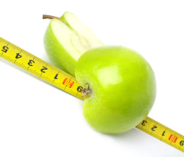 Conceptual Composition Green Apple Measuring Instrument Picture Subject Careful Selection — Stock Photo, Image