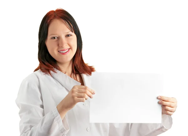 Arzt mit einem glücklichen Lächeln auf Weiß — Stockfoto