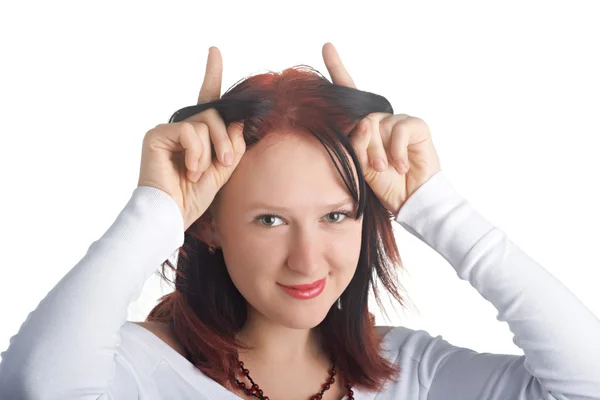 Fingers over her head — Stock Photo, Image