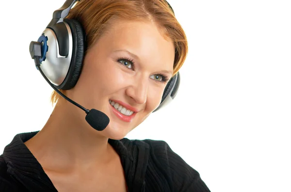 Pretty girl with microphone and headphones Royalty Free Stock Photos