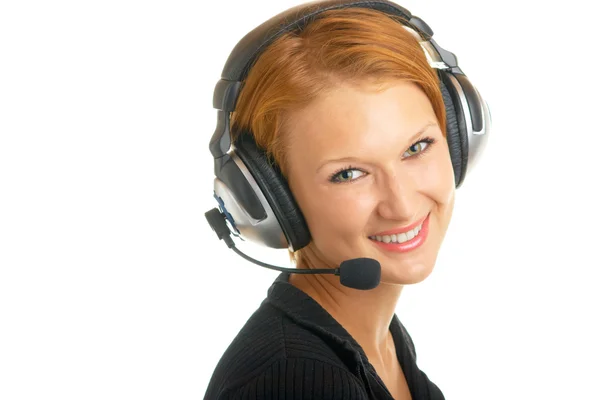 Pretty girl with microphone and headphones — Stock Photo, Image