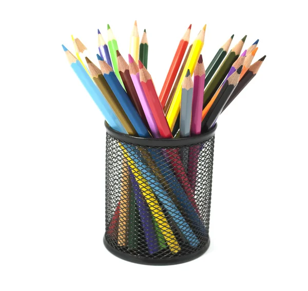 Colored pencils in a basket — Stock Photo, Image