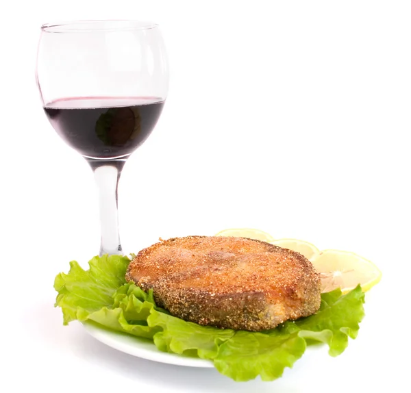 Ikan panggang dan segelas anggur. — Stok Foto