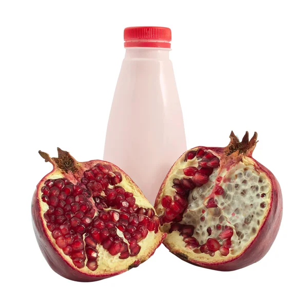 Bottle of yogurt and pomegranate — Stock Photo, Image