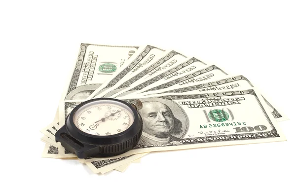 Kronometre ve dolar — Stok fotoğraf