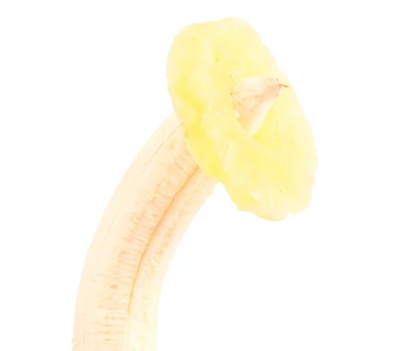 Μπανάνα Και Ανανά Λευκό Φόντο — Φωτογραφία Αρχείου