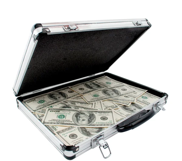 Zilveren geval met dollars — Stockfoto