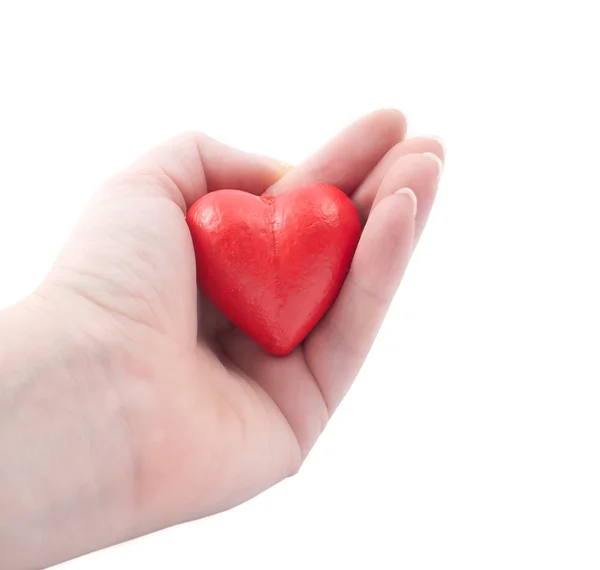 Coração Vermelho Minha Mão Sobre Fundo Branco — Fotografia de Stock