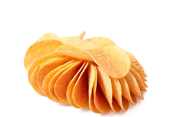 stock image potato chips on white background