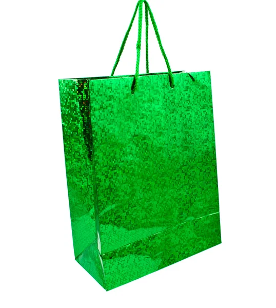 白い背景の上の緑色の袋 — ストック写真