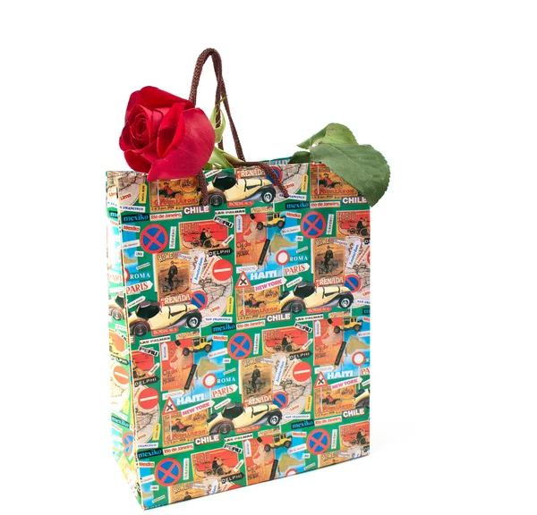Shopping bags and a rose — Stockfoto