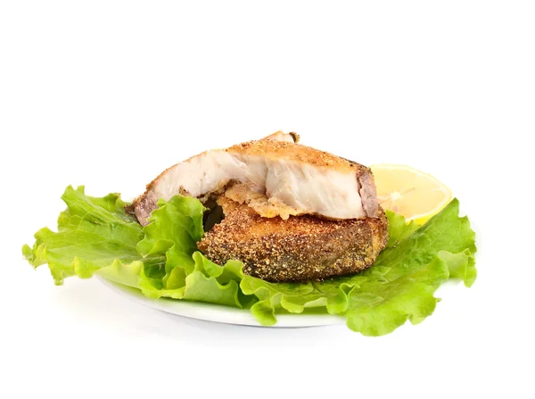 Fried Fish Lettuce White Background — Stock Photo, Image