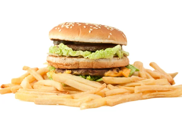 Cheeseburger Fries White Background — Stock Photo, Image