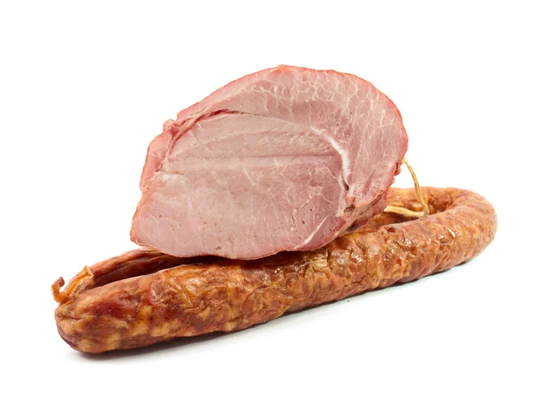 Worst Gerookt Vlees Een Witte Achtergrond — Stockfoto