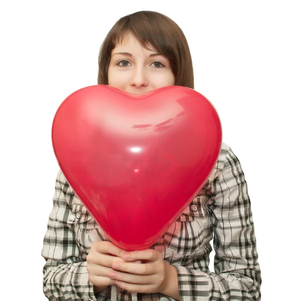 Girl with balloon in the form of heart — Stock Photo, Image