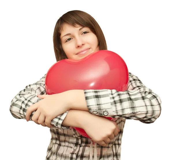 Mädchen Mit Luftballon Herzform Auf Weißem Hintergrund — Stockfoto