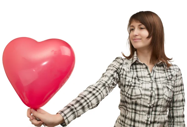 Meisje met ballon in de vorm van hart — Stockfoto