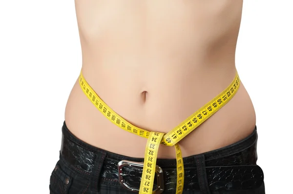 Women's waist with a measuring tape — Stock Photo, Image