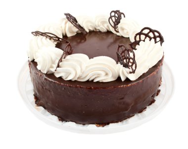 Beyaz arka planda çikolatalı pasta